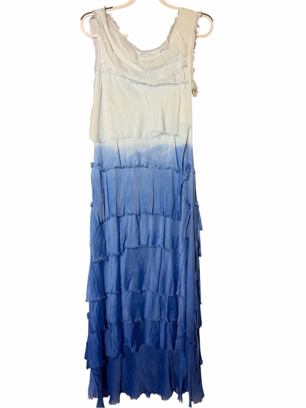 Made in Italy Silk Blend Ombre Maxi Dress & Duster Set Lagenlook Blue Lt Blue L - Picture 4 of 10